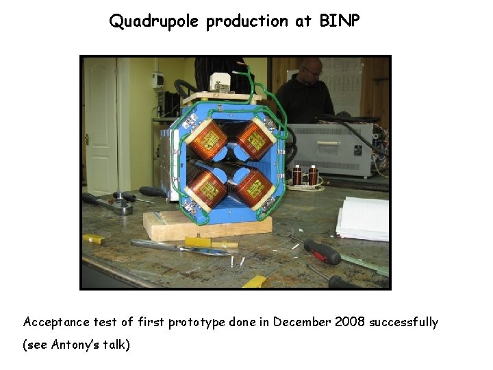 Quadrupole production at BINP Acceptance test of first prototype done in December 2008 successfully