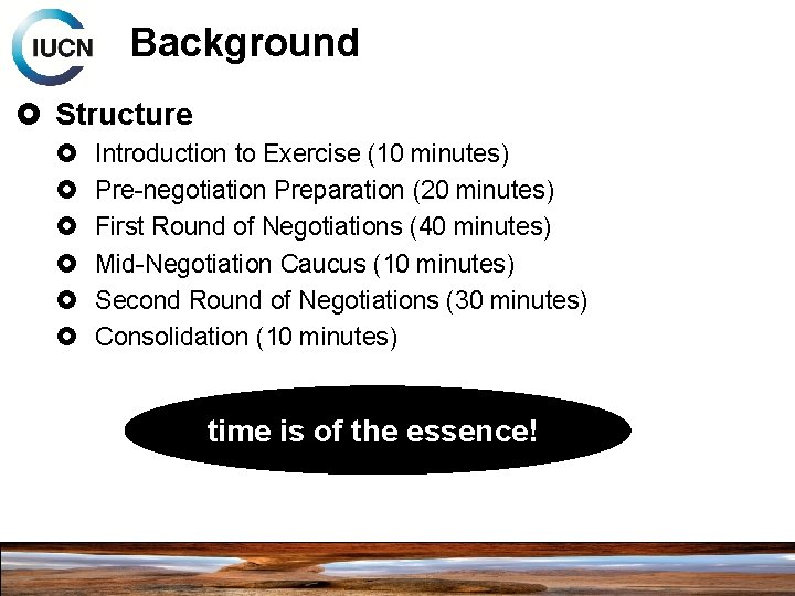 Background Structure Introduction to Exercise (10 minutes) Pre-negotiation Preparation (20 minutes) First Round of