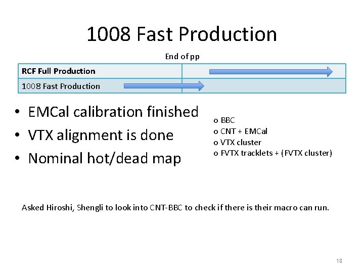 1008 Fast Production End of pp RCF Full Production 1008 Fast Production • EMCal