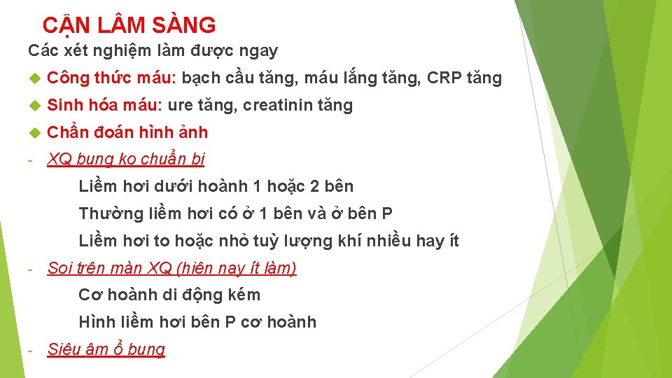 CẬN L M SÀNG Các xét nghiệm làm được ngay Công thức máu: bạch