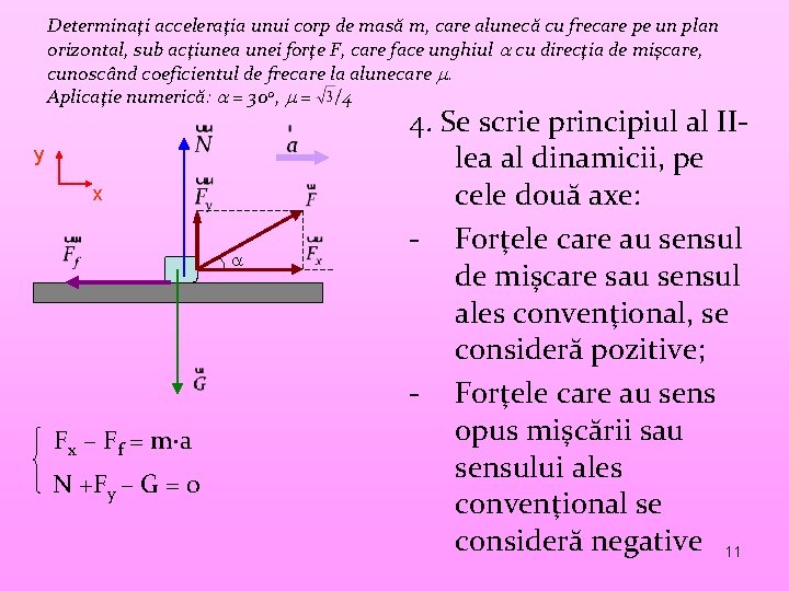 Determinaţi acceleraţia unui corp de masă m, care alunecă cu frecare pe un plan Determinaţi acceleraţia unui corp de masă m, care alunecă cu frecare pe un plan