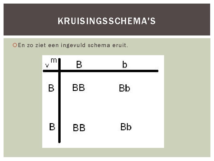 KRUISINGSSCHEMA'S En zo ziet een ingevuld schema eruit. 