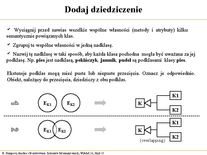 Dodaj dziedziczenie a Wyciągnij przed nawias wszelkie wspólne własności (metody i atrybuty) kilku semantycznie