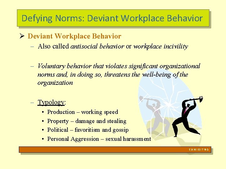 Defying Norms: Deviant Workplace Behavior Ø Deviant Workplace Behavior – Also called antisocial behavior