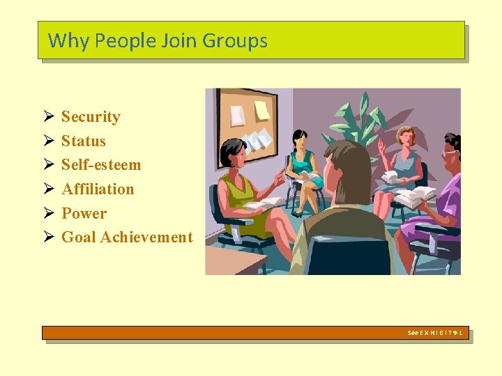 Why People Join Groups Ø Ø Ø Security Status Self-esteem Affiliation Power Goal Achievement