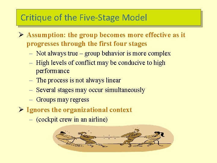 Critique of the Five-Stage Model Ø Assumption: the group becomes more effective as it