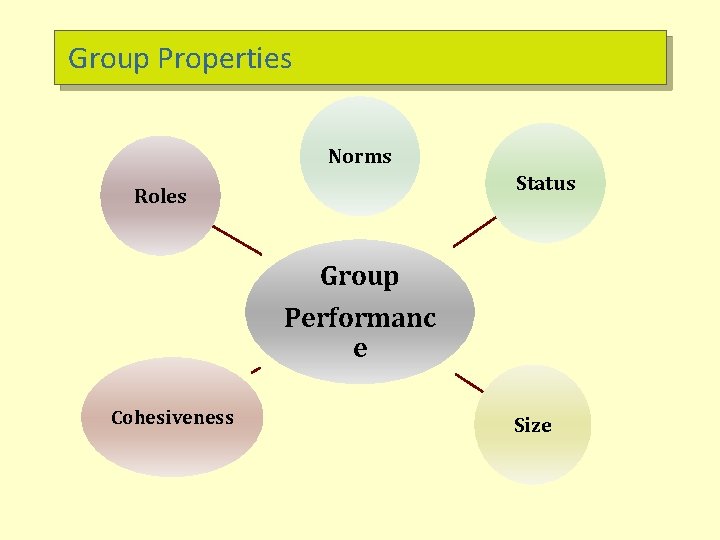 Group Properties Norms Status Roles Group Performanc e Cohesiveness Size 