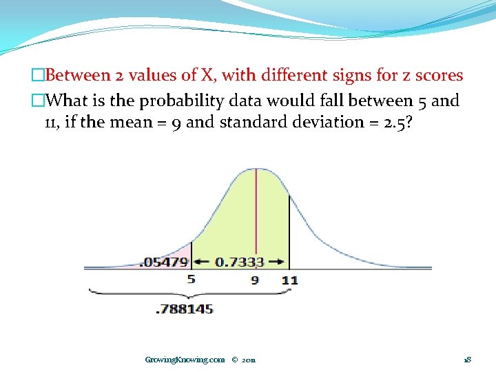 �Between 2 values of X, with different signs for z scores �What is the