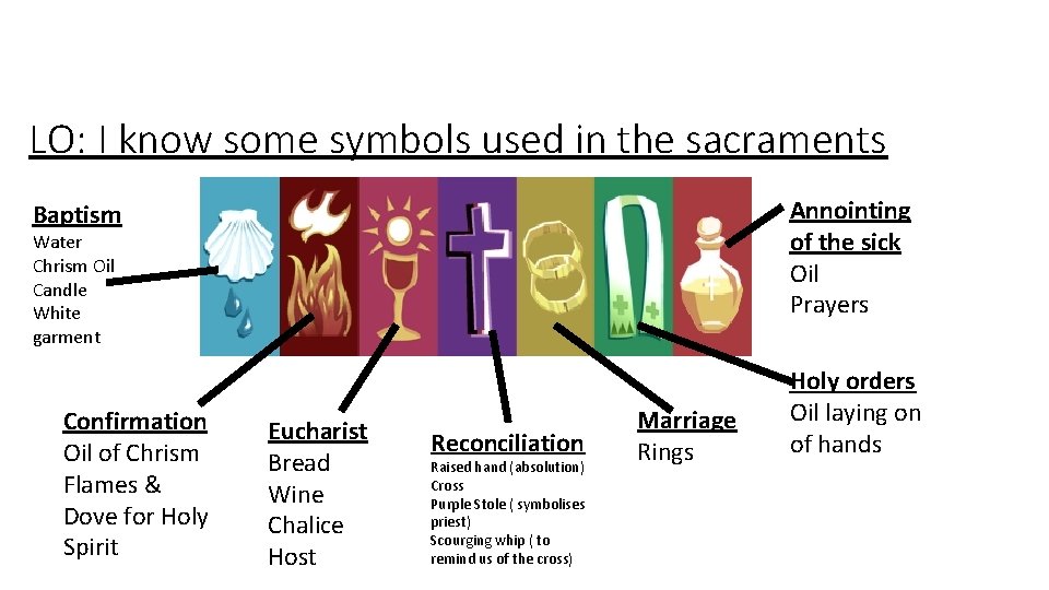 LO: I know some symbols used in the sacraments Annointing of the sick Oil