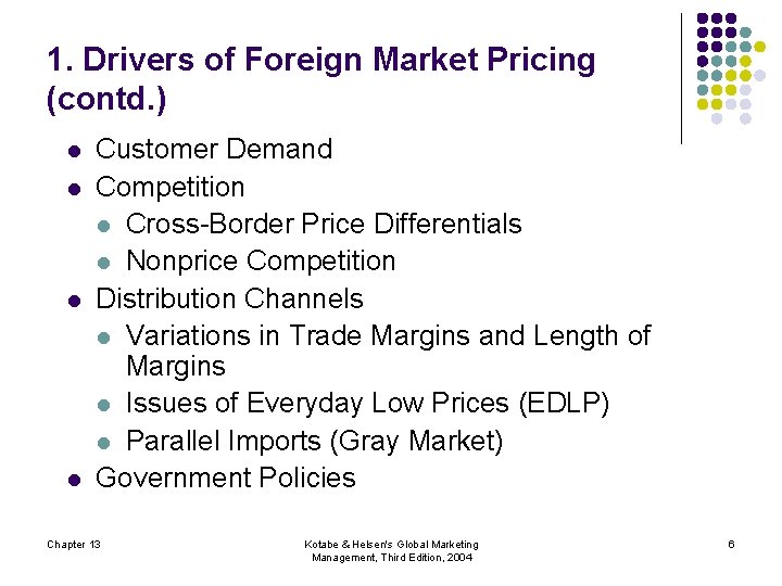 1. Drivers of Foreign Market Pricing (contd. ) l l Customer Demand Competition l