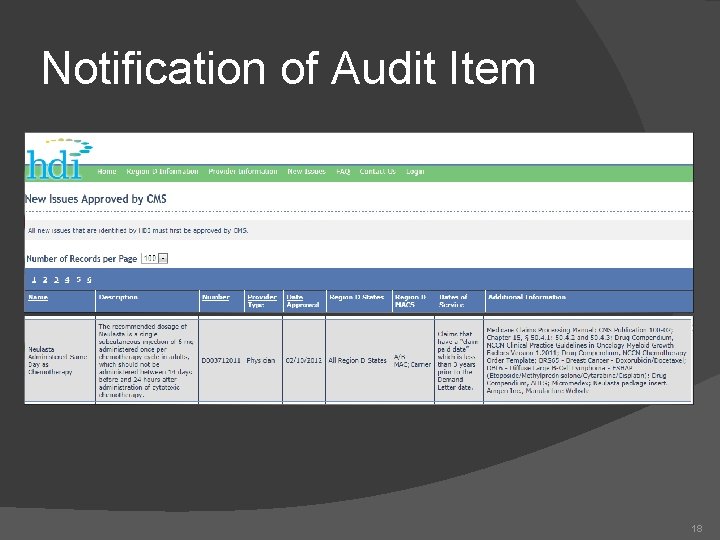 Notification of Audit Item 18 