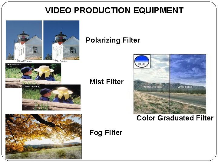 VIDEO PRODUCTION EQUIPMENT Polarizing Filter Mist Filter Color Graduated Filter Fog Filter 