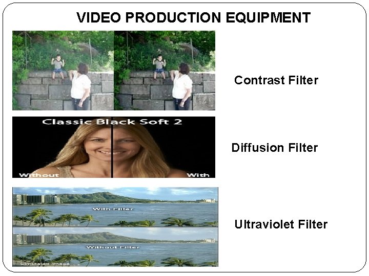 VIDEO PRODUCTION EQUIPMENT Contrast Filter Diffusion Filter Ultraviolet Filter 