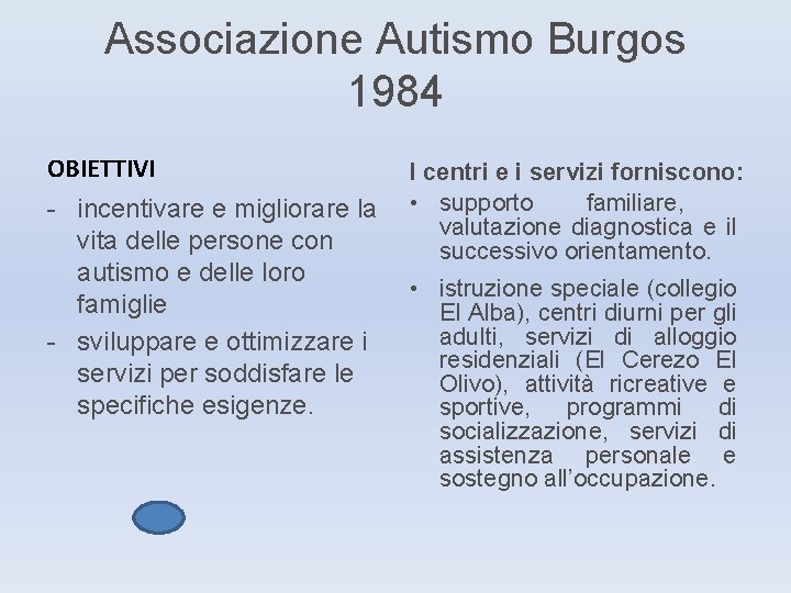 Associazione Autismo Burgos 1984 OBIETTIVI - incentivare e migliorare la vita delle persone con
