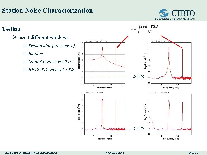 Station Noise Characterization Testing Ø use 4 different windows: q Rectangular (no window) q