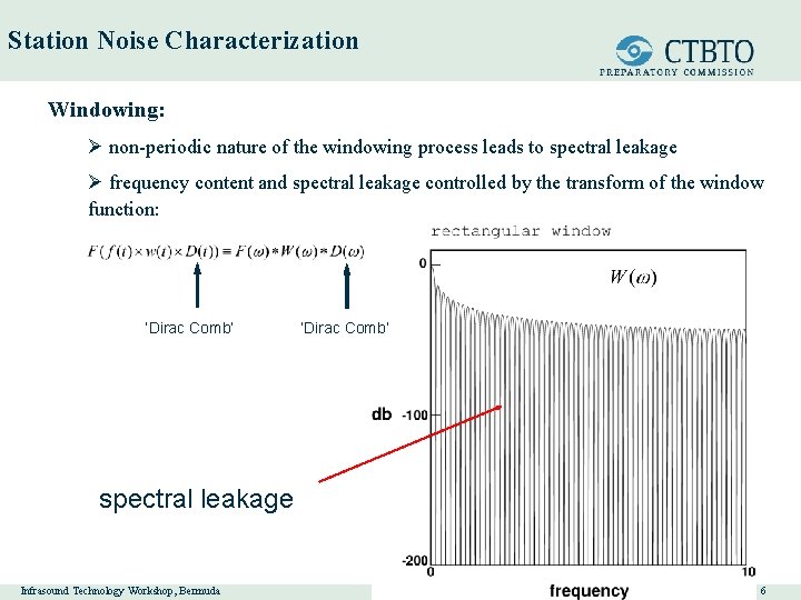 Station Noise Characterization Windowing: Ø non-periodic nature of the windowing process leads to spectral
