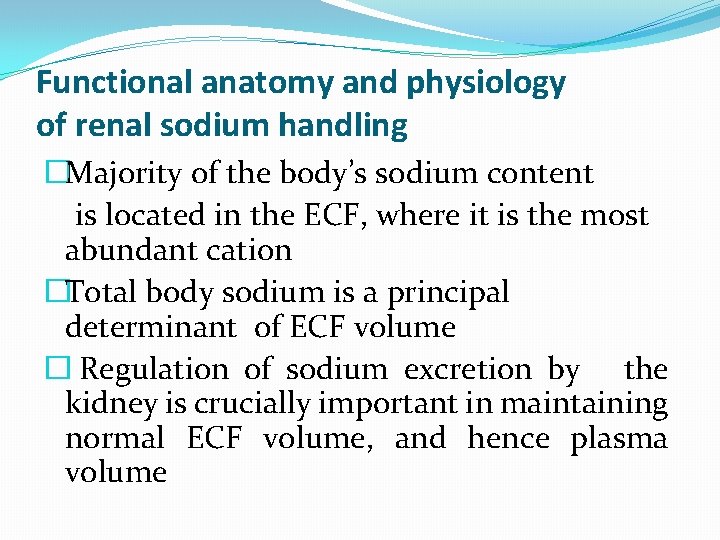 Functional anatomy and physiology of renal sodium handling �Majority of the body’s sodium content