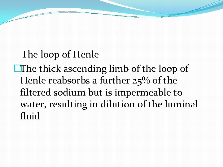 The loop of Henle �The thick ascending limb of the loop of Henle reabsorbs