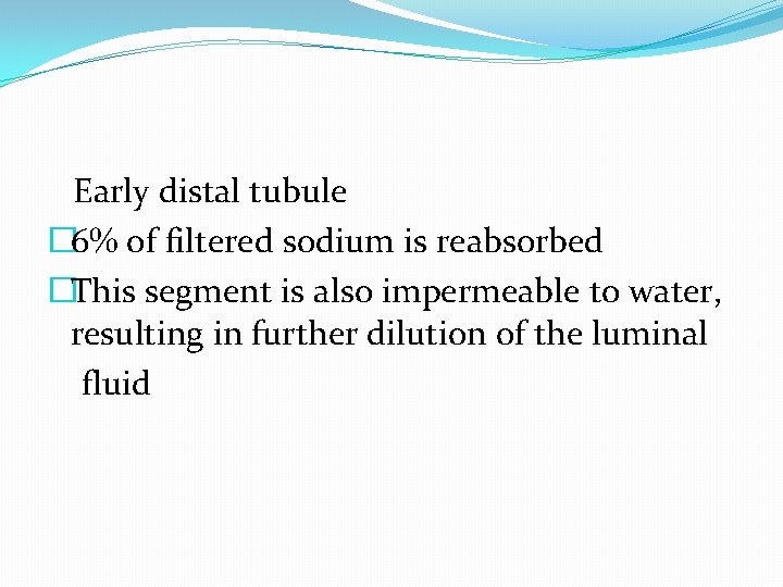 Early distal tubule � 6% of filtered sodium is reabsorbed �This segment is also