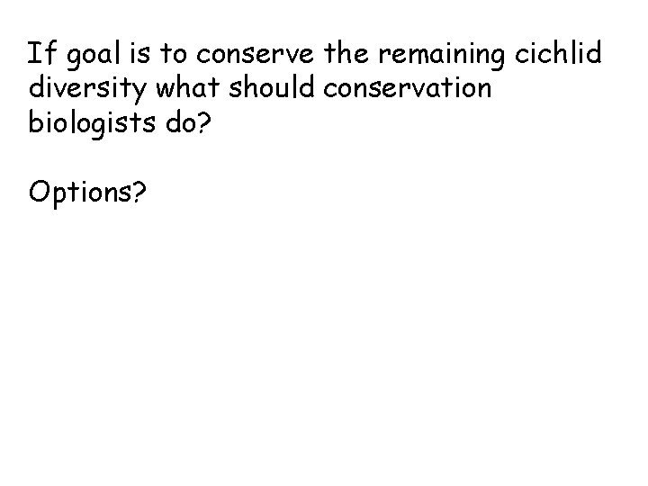 If goal is to conserve the remaining cichlid diversity what should conservation biologists do?