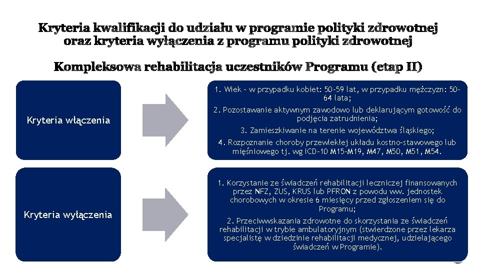 1. Wiek - w przypadku kobiet: 50 -59 lat, w przypadku mężczyzn: 5064 lata;