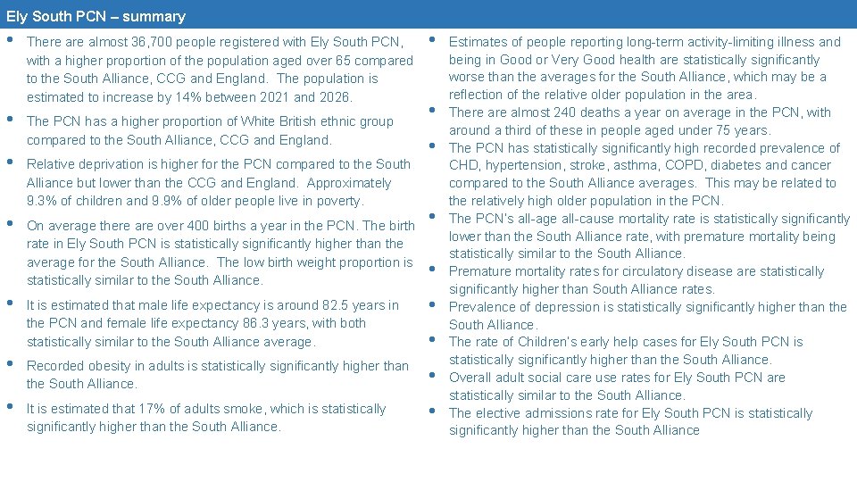 Ely South PCN – summary • There almost 36, 700 people registered with Ely