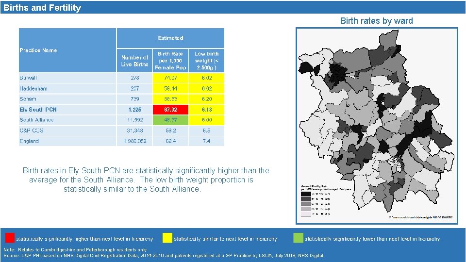 Births and Fertility Birth rates by ward Birth rates in Ely South PCN are