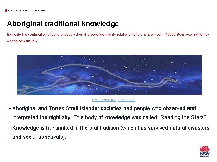 NSW Department of Education Aboriginal traditional knowledge Evaluate the contribution of cultural observational knowledge