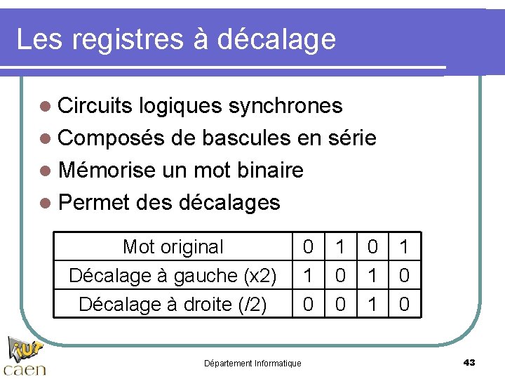 Les registres à décalage l Circuits logiques synchrones l Composés de bascules en série