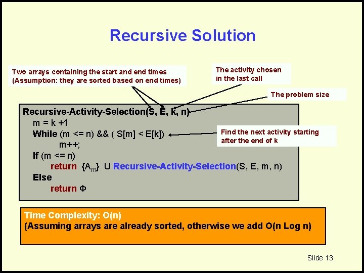 Recursive Solution Two arrays containing the start and end times (Assumption: they are sorted