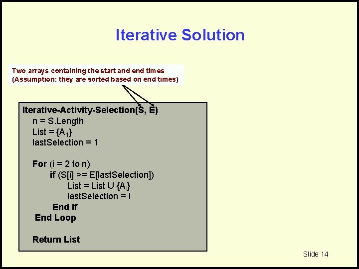 Iterative Solution Two arrays containing the start and end times (Assumption: they are sorted