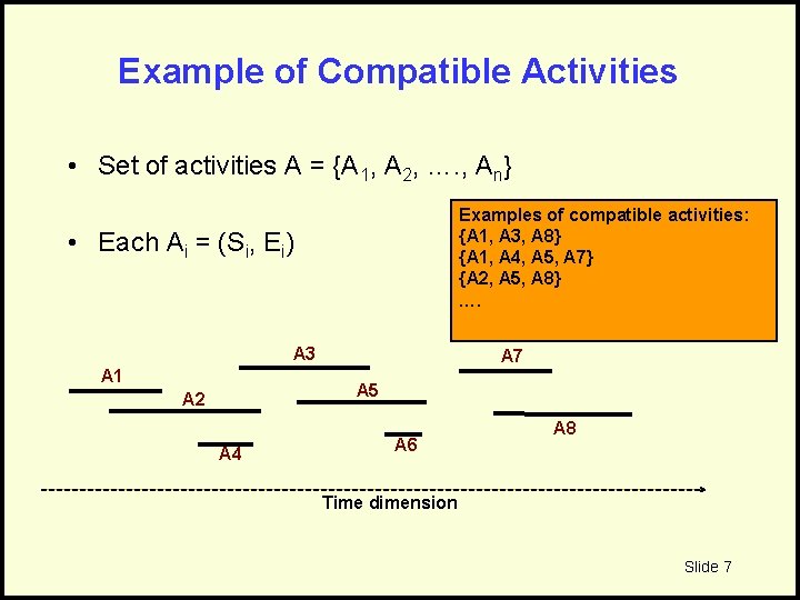 Example of Compatible Activities • Set of activities A = {A 1, A 2,