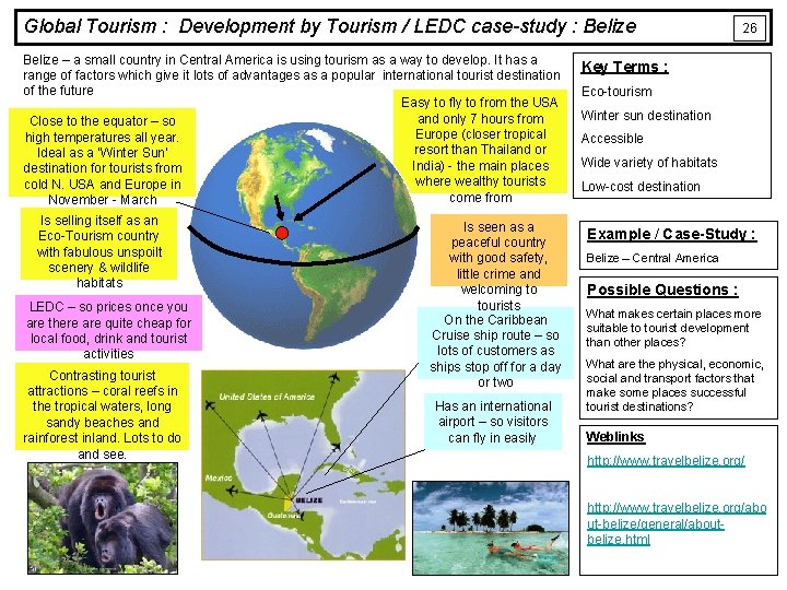 Global Tourism : Development by Tourism / LEDC case-study : Belize – a small