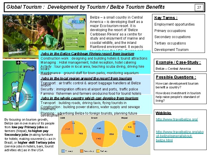 Global Tourism : Development by Tourism / Belize Tourism Benefits Belize – a small