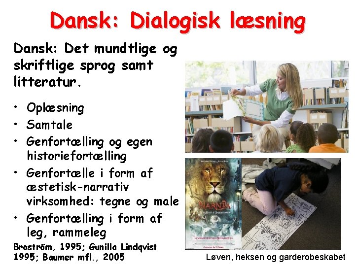 Dansk: Dialogisk læsning Dansk: Det mundtlige og skriftlige sprog samt litteratur. • Oplæsning •