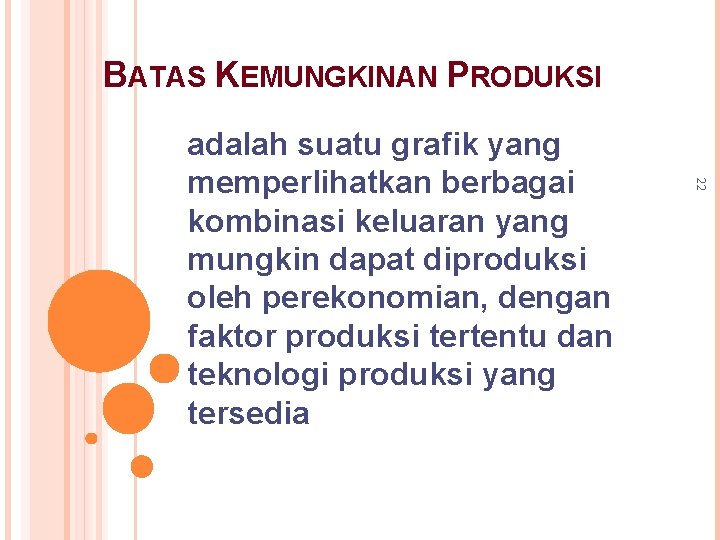 BATAS KEMUNGKINAN PRODUKSI 22 adalah suatu grafik yang memperlihatkan berbagai kombinasi keluaran yang mungkin