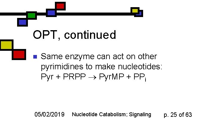 OPT, continued n Same enzyme can act on other pyrimidines to make nucleotides: Pyr