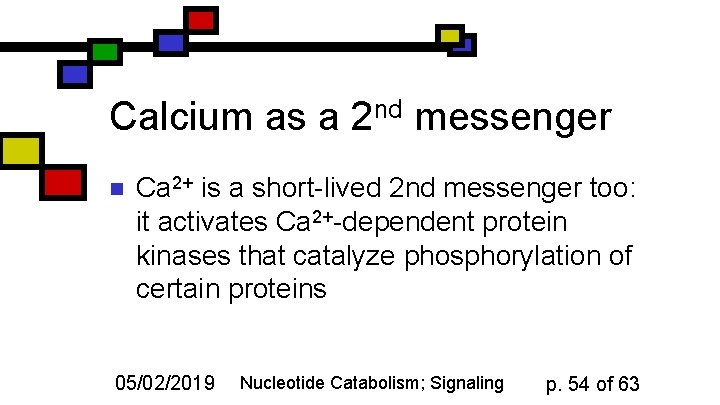 Calcium as a 2 nd messenger n Ca 2+ is a short-lived 2 nd