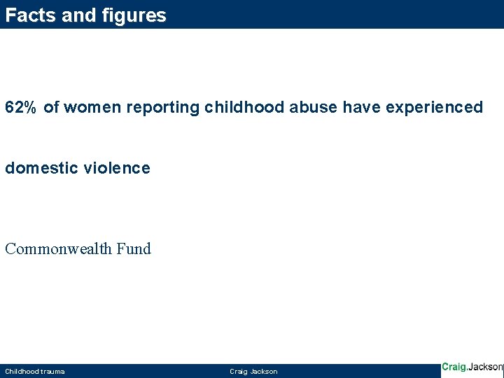 Facts and figures 62% of women reporting childhood abuse have experienced domestic violence Commonwealth