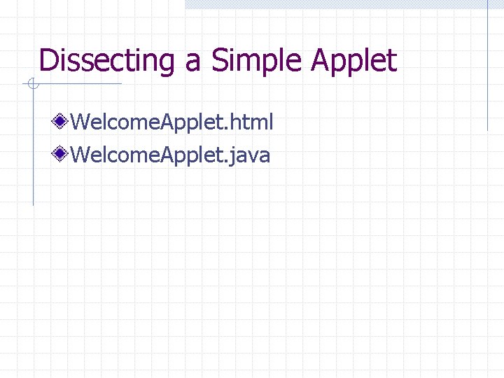 Dissecting a Simple Applet Welcome. Applet. html Welcome. Applet. java 