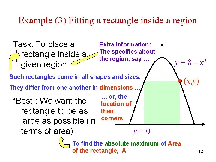 Example (3) Fitting a rectangle inside a region Task: To place a rectangle inside