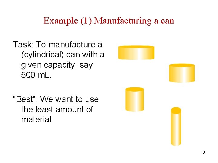 Example (1) Manufacturing a can Task: To manufacture a (cylindrical) can with a given