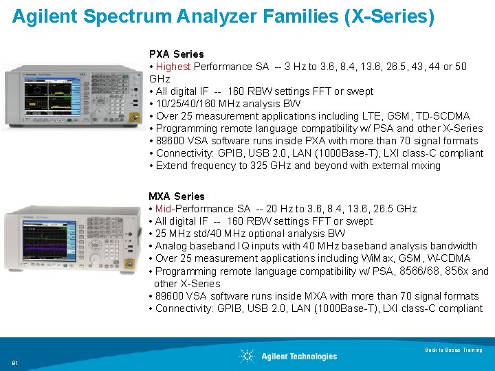 Agilent Spectrum Analyzer Families (X-Series) PXA Series • Highest Performance SA -- 3 Hz