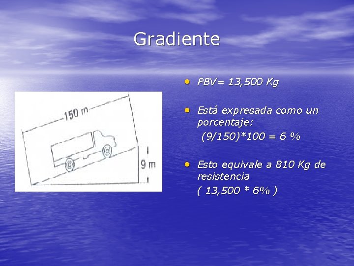 Gradiente • PBV= 13, 500 Kg • Está expresada como un porcentaje: (9/150)*100 =