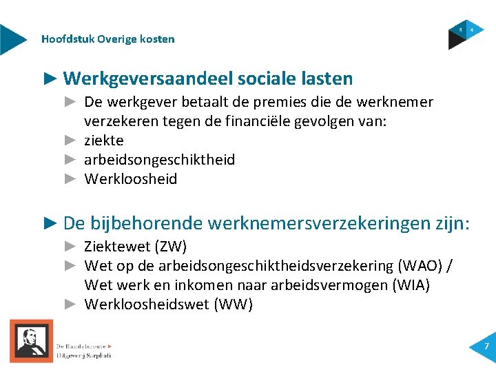 Hoofdstuk Overige kosten ► Werkgeversaandeel sociale lasten ► De werkgever betaalt de premies die