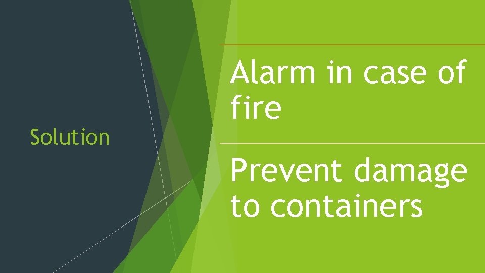Solution Alarm in case of fire Prevent damage to containers 