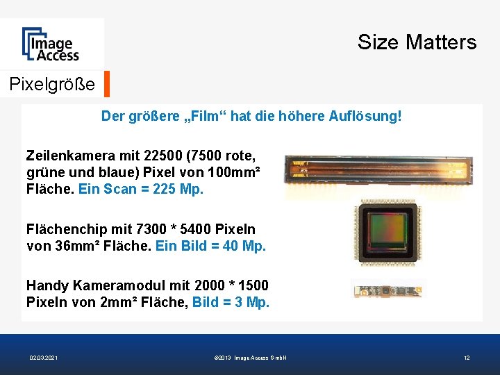 Size Matters Pixelgröße Der größere „Film“ hat die höhere Auflösung! Zeilenkamera mit 22500 (7500