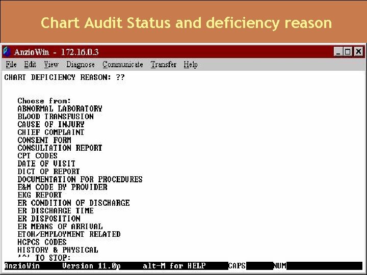 Chart Audit Status and deficiency reason 