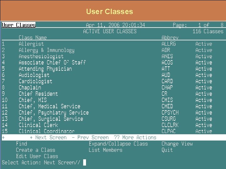 User Classes 