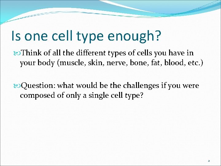 Is one cell type enough? Think of all the different types of cells you